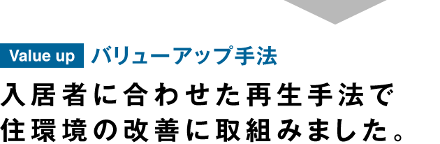 バリューアップ手法 入居者に合わせた再生手法で住環境の改善に取組みました。